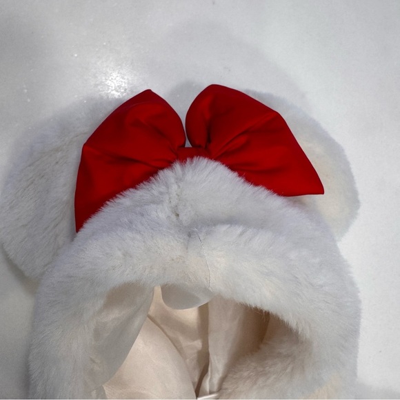 Disney Minnie Mouse Girls Faux Fur White Coat Jacket W/ Hood & Bow Size 3T - Picture 9 of 10